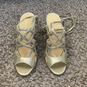 EUC Ivanka Trump gold lace up sandals size 8.5